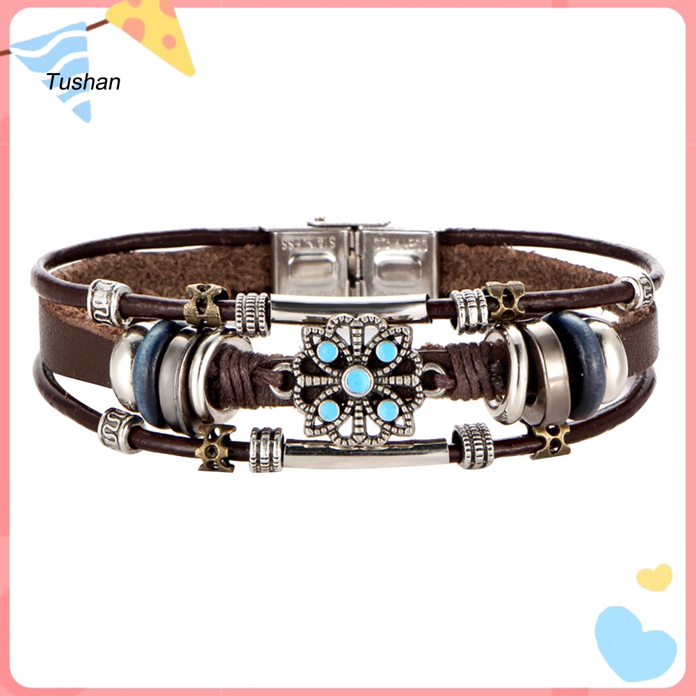 Vòng Tay Da Nhiều Lớp Đính Hạt Phong Cách Bohemian