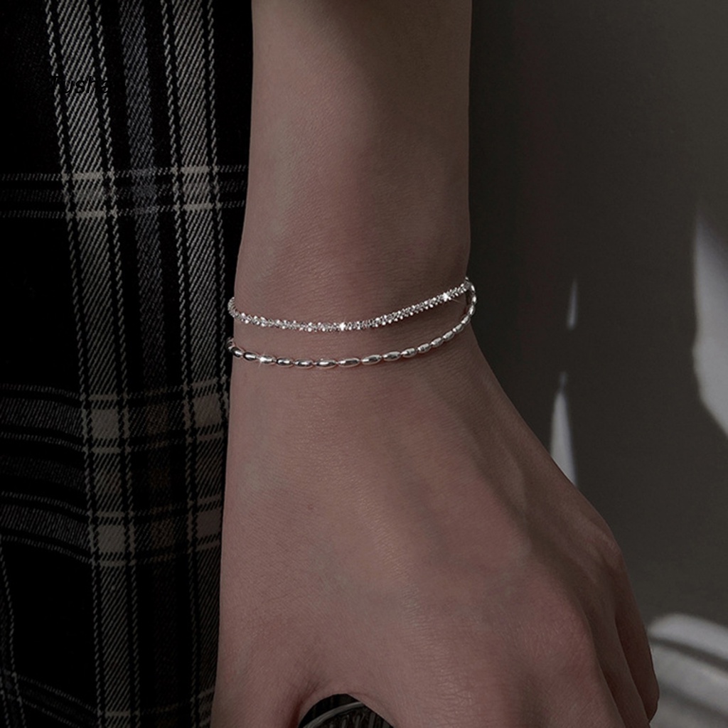 Vòng Tay Hai Lớp Đính Đá Có Thể Điều Chỉnh Phong Cách Hàn Quốc