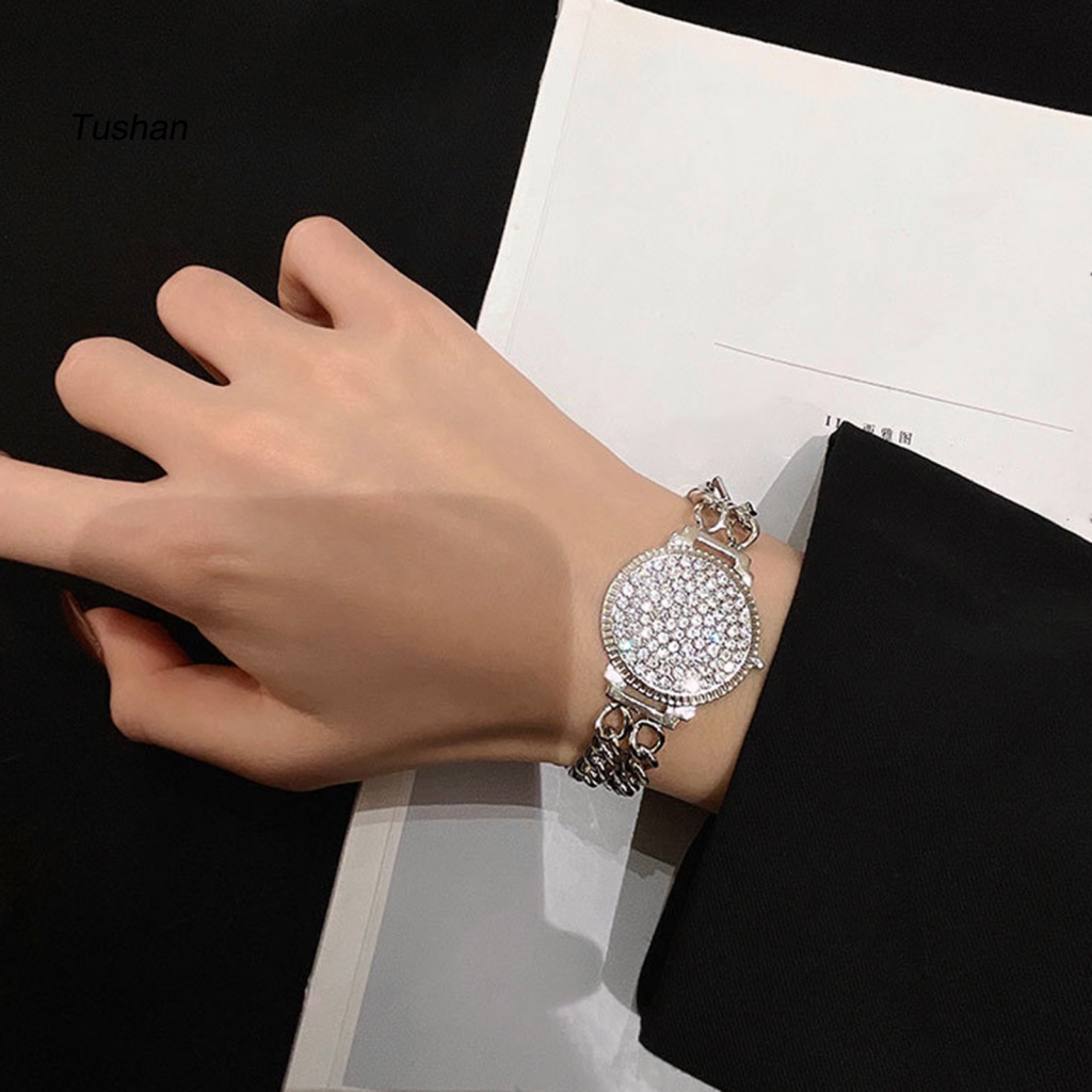 Vòng Đeo Tay Hai Lớp Hình Đồng Hồ Đính Đá Lấp Lánh Dành Cho Nữ