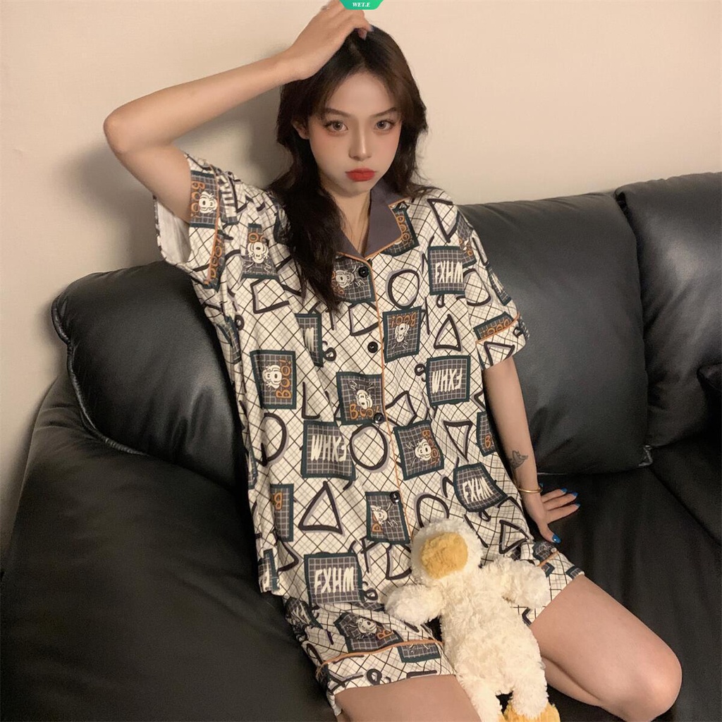 Bộ Đồ Ngủ Tay Ngắn In Họa Tiết Hoạt Hình Snoopy Phong Cách Hàn Quốc Thời Trang Mùa Hè 2023 Cho Nữ