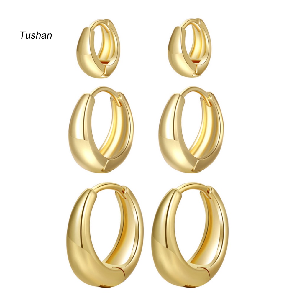 [Ts] Set 3 Đôi Bông Tai Lủng Lẳng Mạ Vàng Đồng Đặc Biệt Dễ Phối Đồ Bắt Mắt Tối Giản Mặc Hàng Ngày