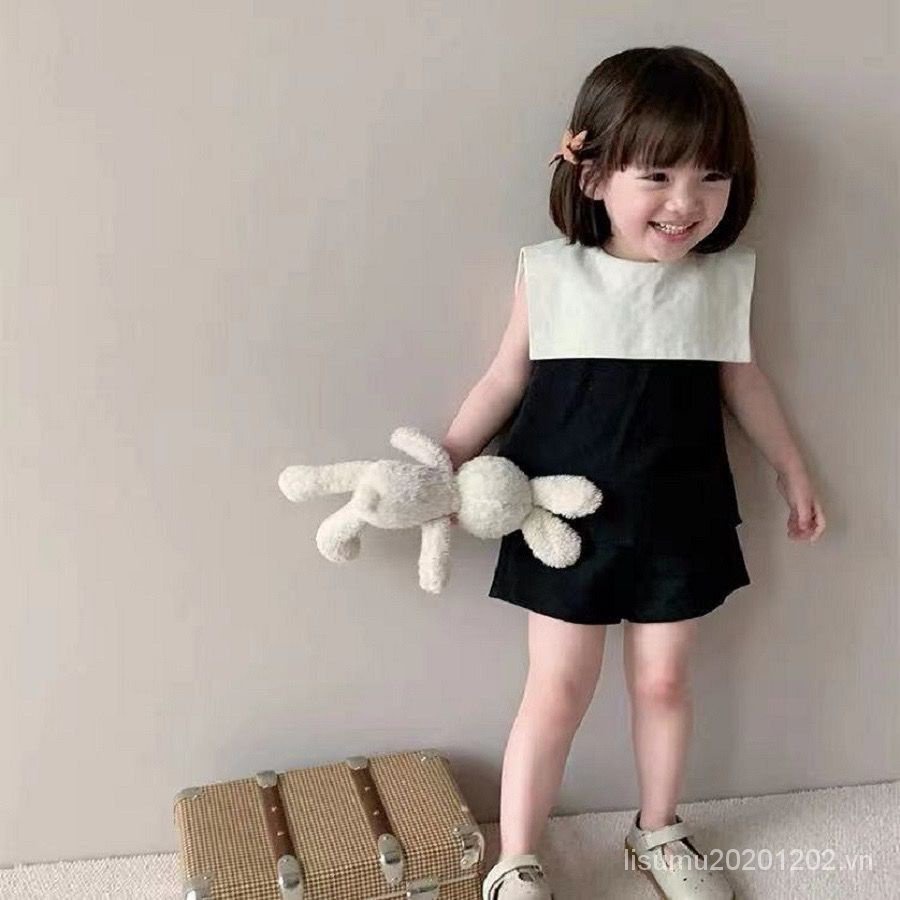 Set Áo Quần Short Màu Tương Phản Phong Cách Nhật Bản Thời Trang Mùa Hè Mới Cho Bé Gái