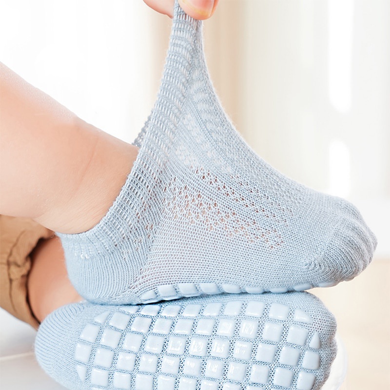 Vớ Cotton Lưới Mỏng Mềm Mại Màu Trơn Đế Cao Su Chống Trượt Mùa Hè Cho Bé Sơ Sinh