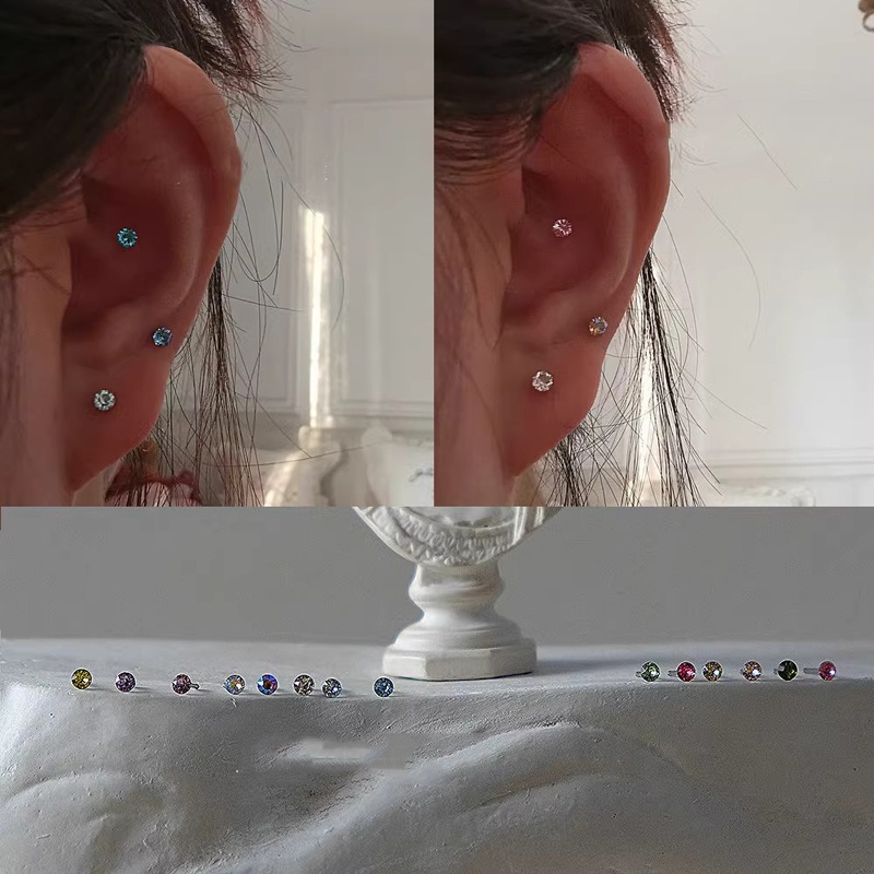 Khuyên Tai Bạc S925 Đính Đá Zircon Lấp Lánh Không Gây Dị Ứng Dành Cho Nam Và Nữ