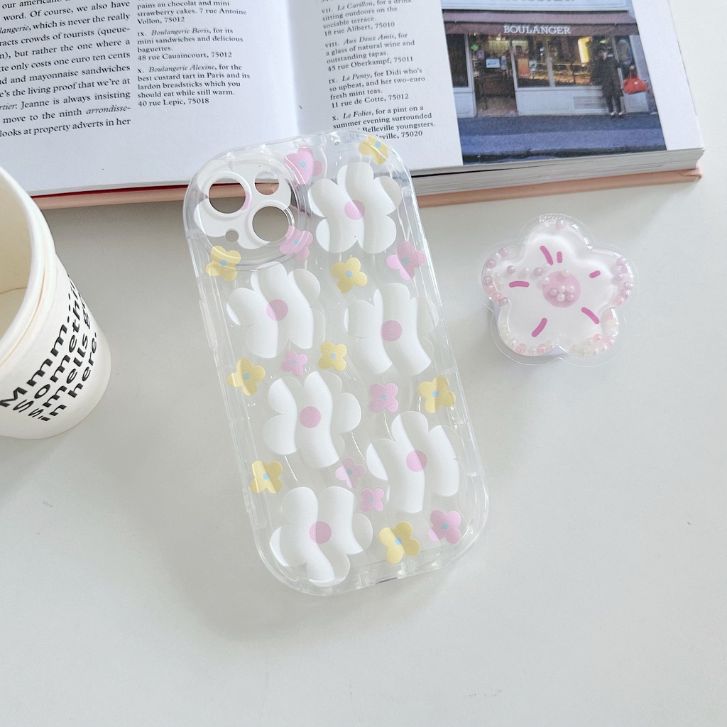 Ốp Điện Thoại TPU Dẻo Trong Suốt Họa Tiết Hoa Nhỏ Xinh Kèm Giá Đỡ Chống Sốc Cho iPhone 13 12 11 Pro Max 14 Plus