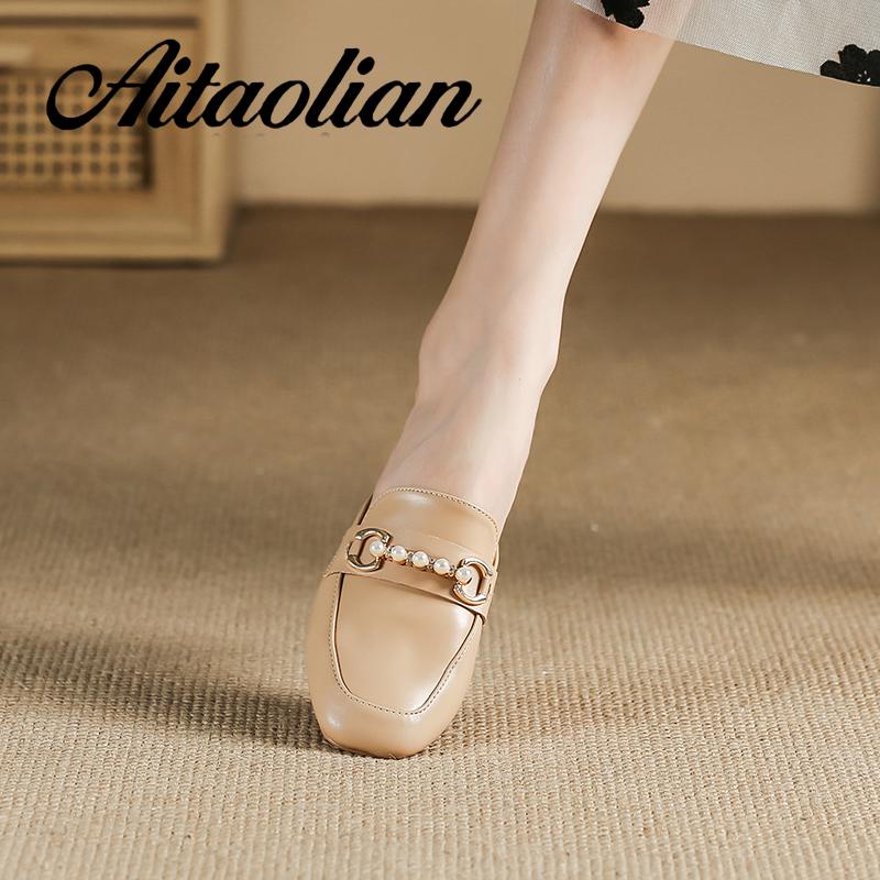 Dép Da Mềm Cao Gót 2.5cm Mũi Nhọn Thời Trang Cho Nữ