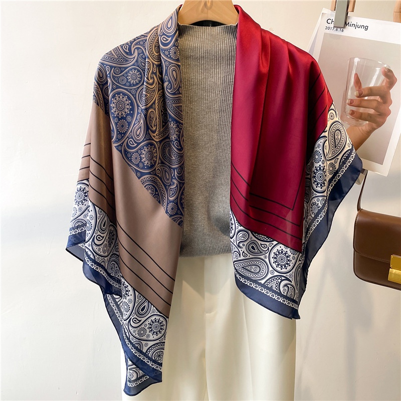 Khăn Choàng Vuông 110cm Bằng Vải Satin Gấm Nhiều Màu Sắc Chống Nắng Đa Dạng Kích Thước Lớn Thời Trang Mùa Hè