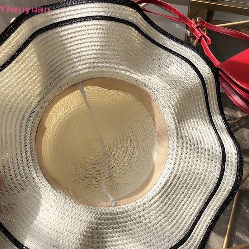 &lt; Yiwuyuan &gt; Mũ Cói Che Nắng Đi Biển Mùa Hè Phối Hai Gợn Sóng Thiết Yếu Mới