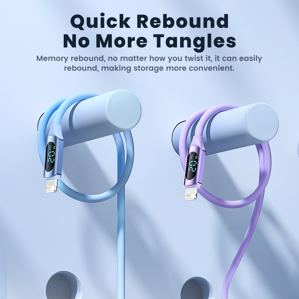 Cáp Sạc Nhanh Toocki 3A 20W Type C Sang 10S 2.4A USB Sang 10S Có Màn Hình LED Kỹ Thuật Số Cho iPh 11 121 13 14