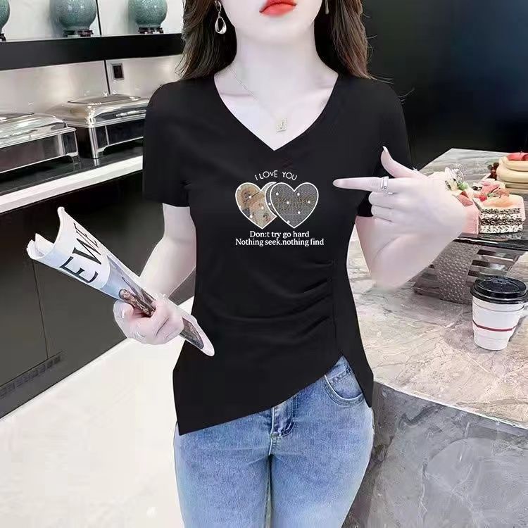 Áo Thun 100% Cotton Tay Ngắn Cổ Chữ V Thời Trang Dành Cho Nữ