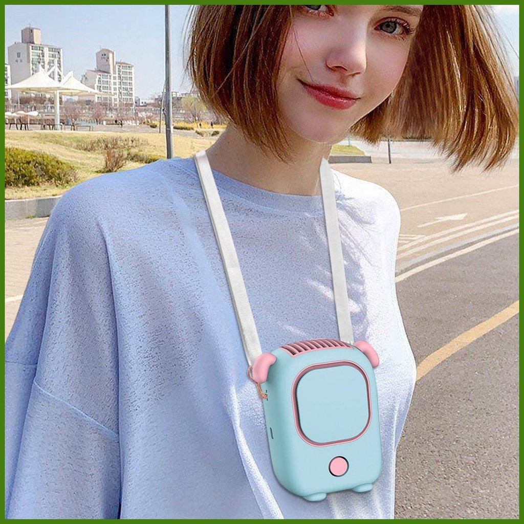 Quạt Làm Mát Đeo Cổ Mini Dễ Thương Có Thể Sạc Lại Bằng Cổng USB Dùng Khi Đi Du Lịch / Cắm Trại Mùa Hè Cho Nam Và Nữ