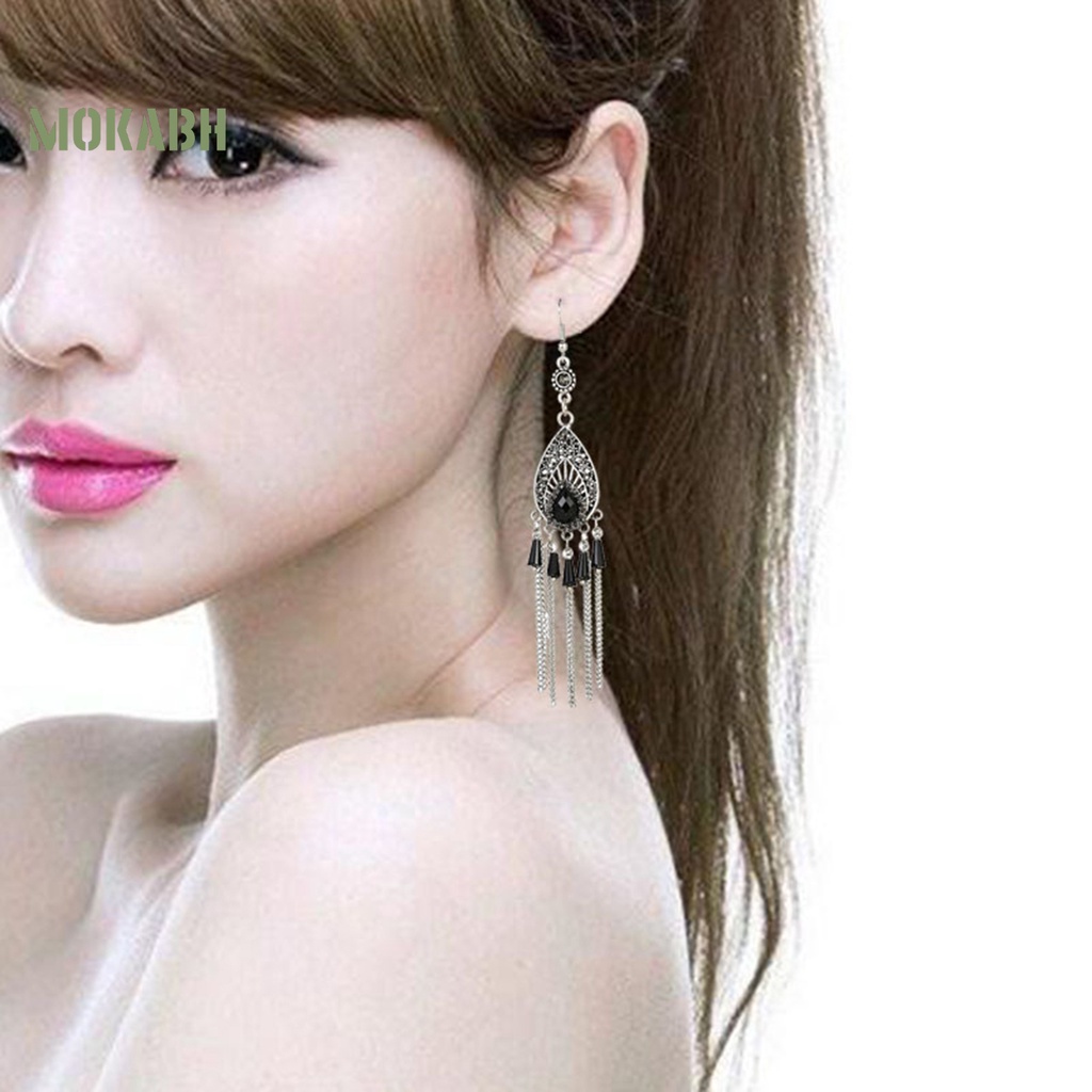 1 Đôi Bông Tai Dáng Dài Đính Đá Chống Mồ Hôi Phong Cách Trung Hoa Thời Trang