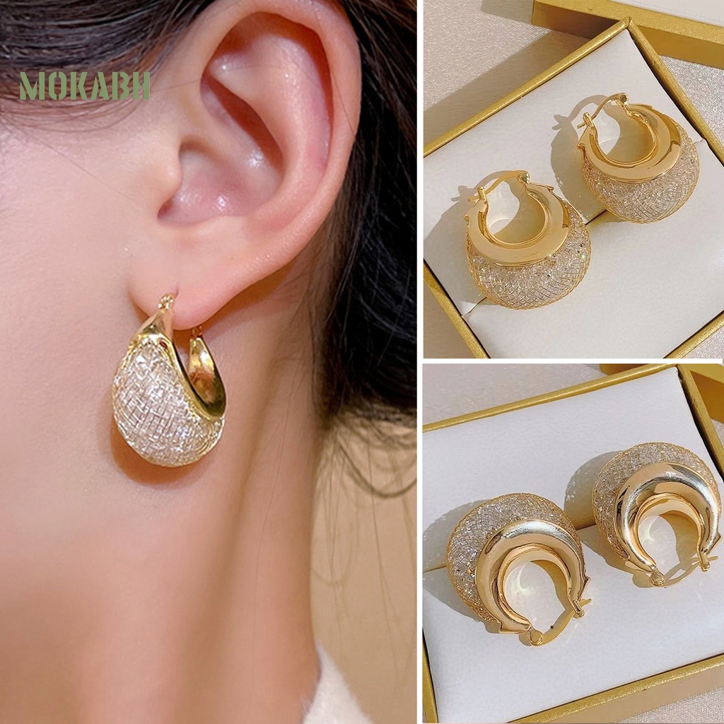 1 Đôi Bông Tai Tròn Đính Đá Zircon Sang Trọng Thời Trang Dành Cho Nữ