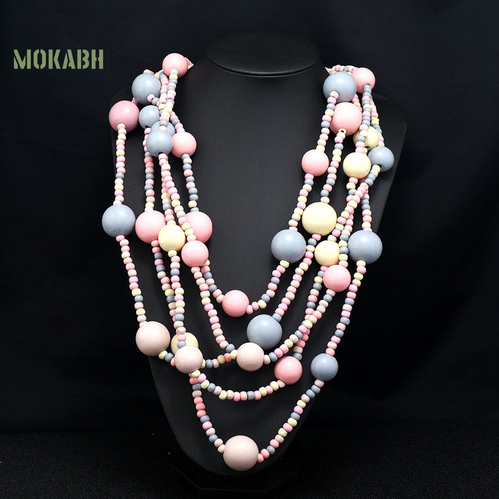 [Mới] Vòng Cổ Xỏ Hạt Gỗ Nhiều Lớp Nhiều Màu Sắc Vintage Thời Trang Dân Tộc Thích Hợp Đi Tiệc Ngày Lễ