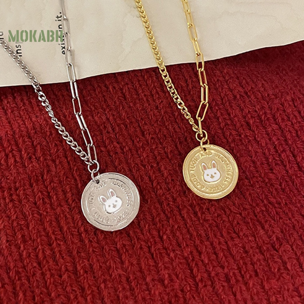 Vòng cổ Mặt Tròn Hình Thỏ May Mắn Dễ Thương Thời Trang Cho Nữ
