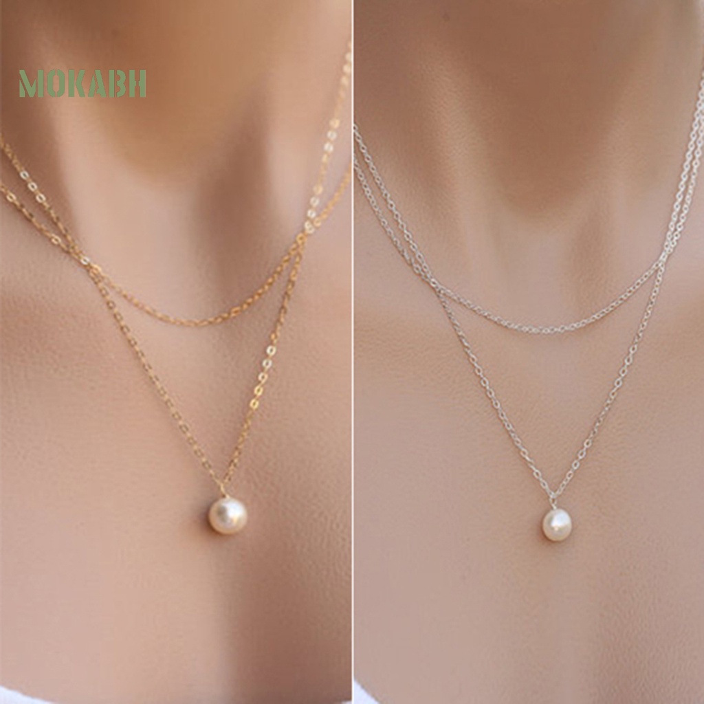 Vòng cổ Hai Lớp Đính Ngọc Trai Nhân Tạo Đơn Giản Chống Mài Mòn Thời Trang Dự Tiệc Cho Nữ