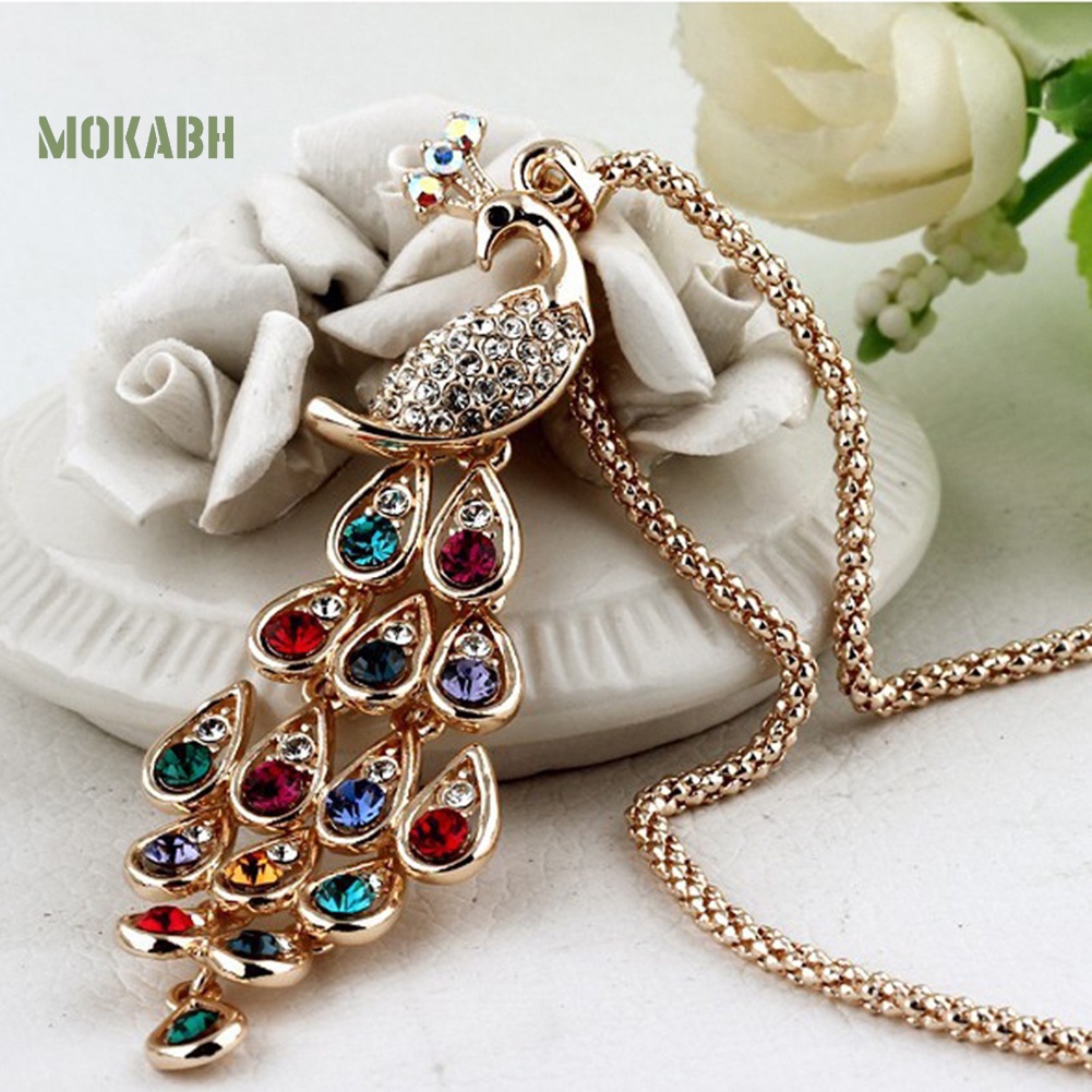 Vòng cổ Dài Hình Chim Công Đính Đá Nhiều Màu Sắc Thời Trang Dành Cho Nữ