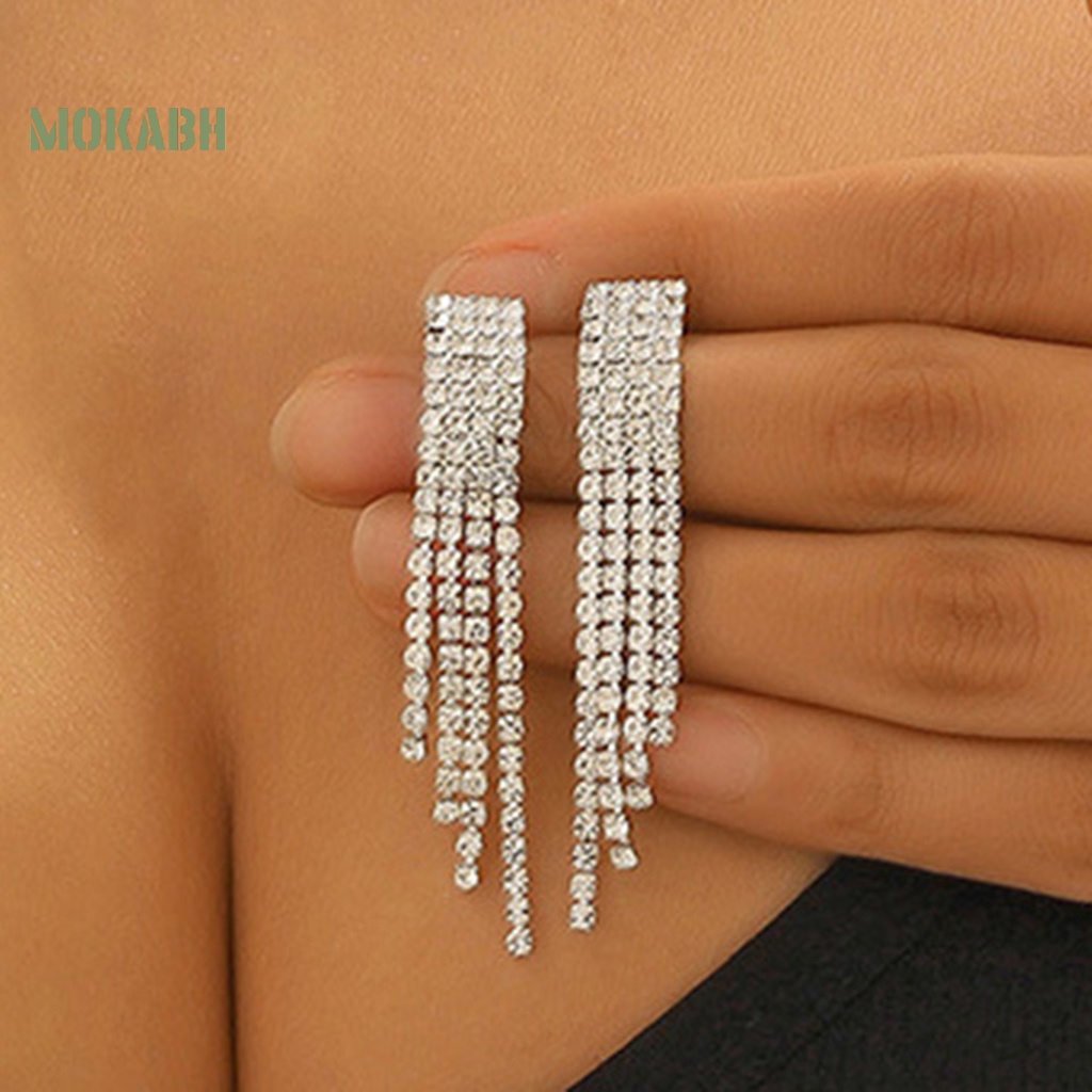 1 Bộ Vòng cổ Và Bông Tai Dài Tua Rua Đính Kim Cương Giả