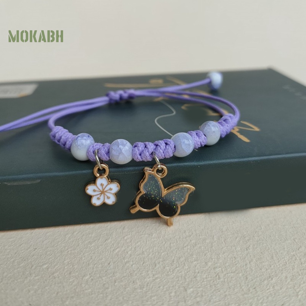 Vòng Đeo Tay Dây Bện Thiết Kế Mặt Hình Hoa Và Bướm Thời Trang Cho Nữ