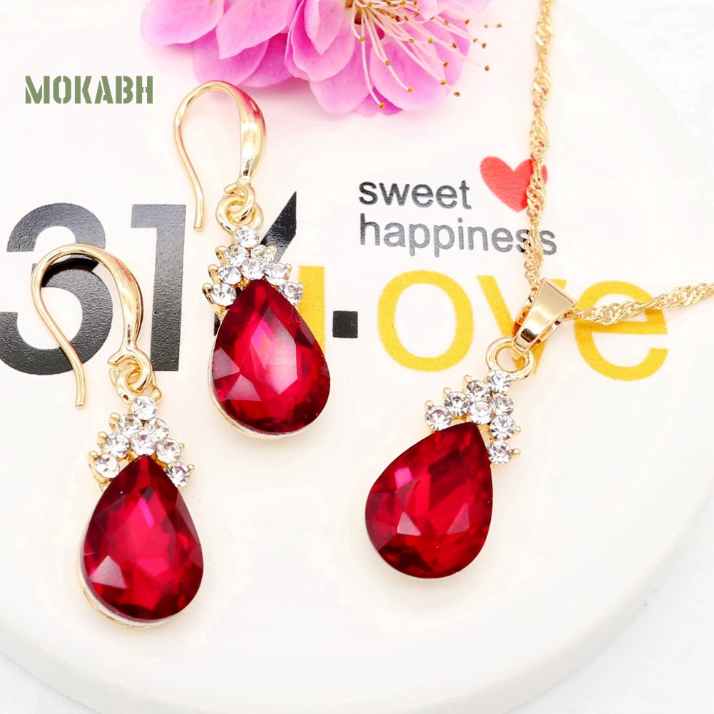 Bộ Vòng cổ + Bông Tai HìNh GiọT NướC ĐíNh Đá Vintage