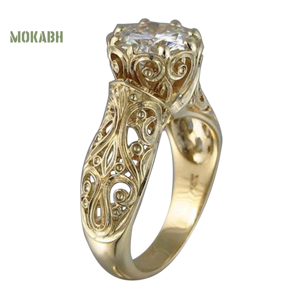 Nhẫn Đính Hôn Mặt Số 8 Khắc Họa Tiết Hoa Đính Đá Cổ Điển Cho Nữ