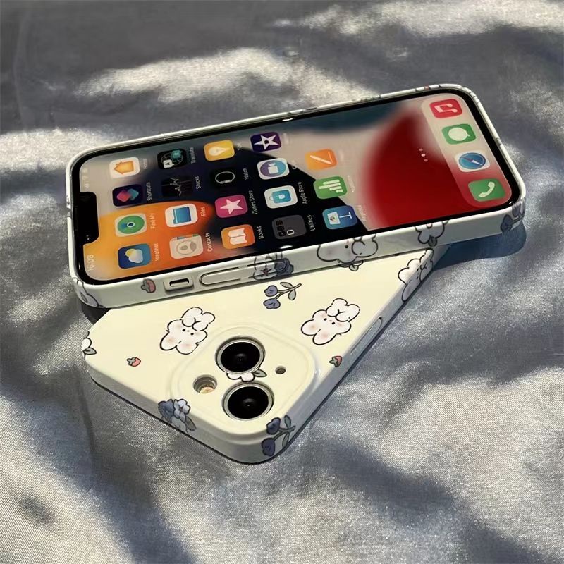 Ốp Điện Thoại Cứng Họa Tiết Thỏ Và Hoa Xinh Xắn Cho iPhone14pro11 / 13 12 pro14