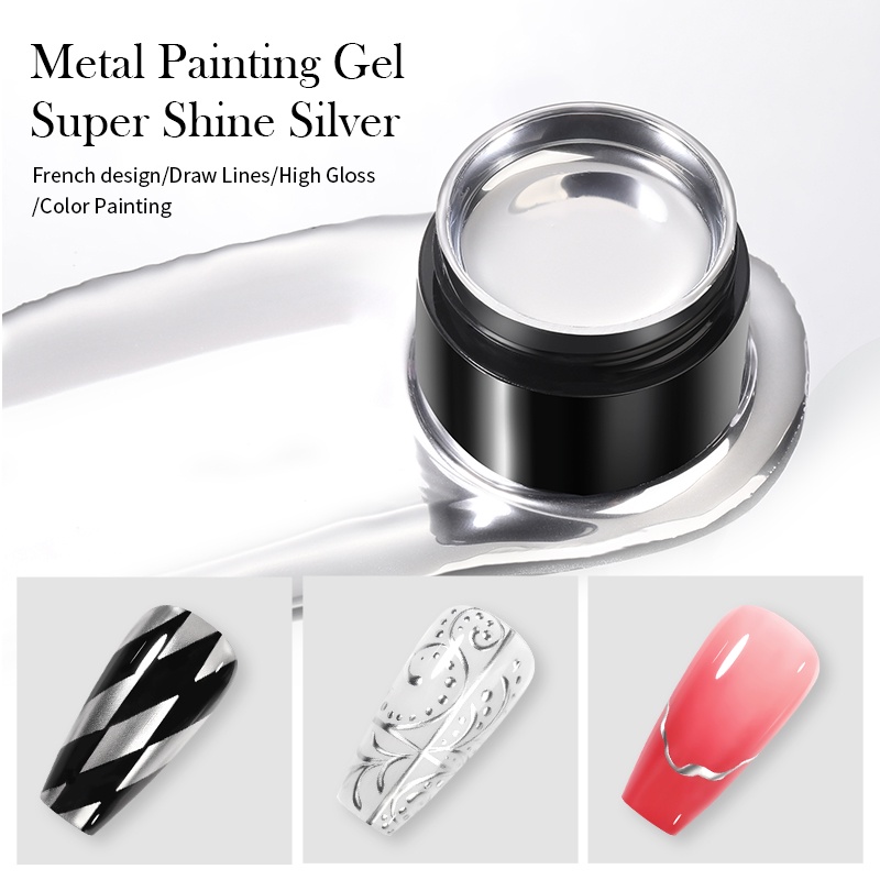 Gel Sơn Móng Tay BORN PRETTY 5ML Màu Vàng / Bạc Tráng Gương / Bạc Họa Tiết Hoa