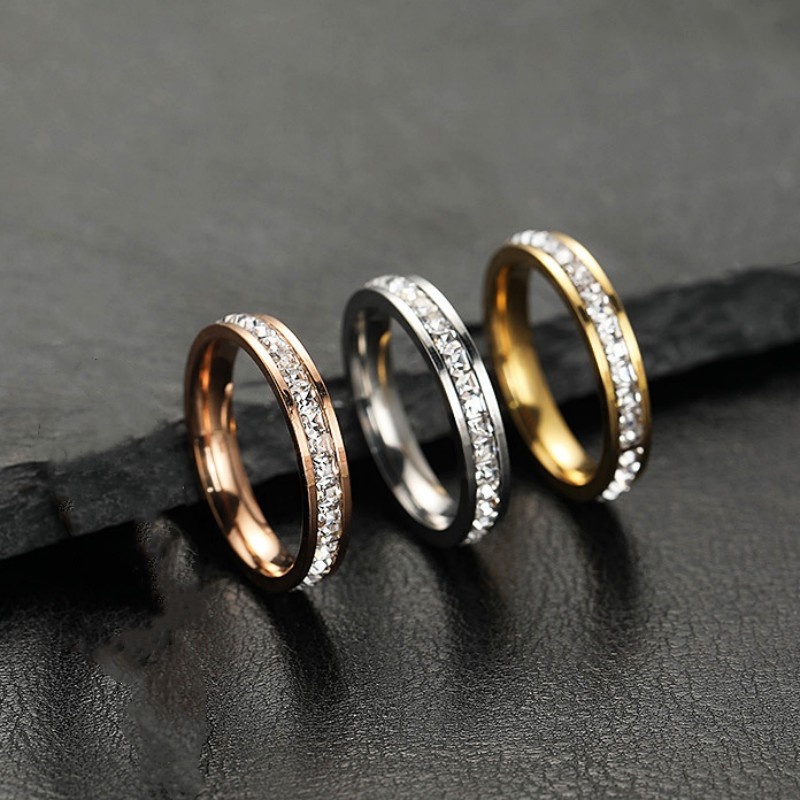 Nhẫn Thép Titan 4mm Hàng Đơn Đính Đá zircon 4mm Phong Cách Thời Trang Mới Cho Nữ