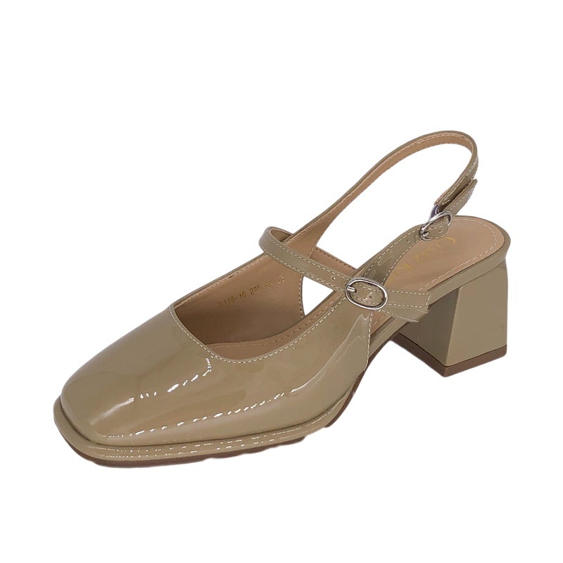 Giày Xăng Đan Da Bóng Gót Dày Vừa Mũi Vuông Cài Khóa Kiểu Retro Hàn Quốc Thời Trang Mùa Xuân 2023 Cho Bạn Gái