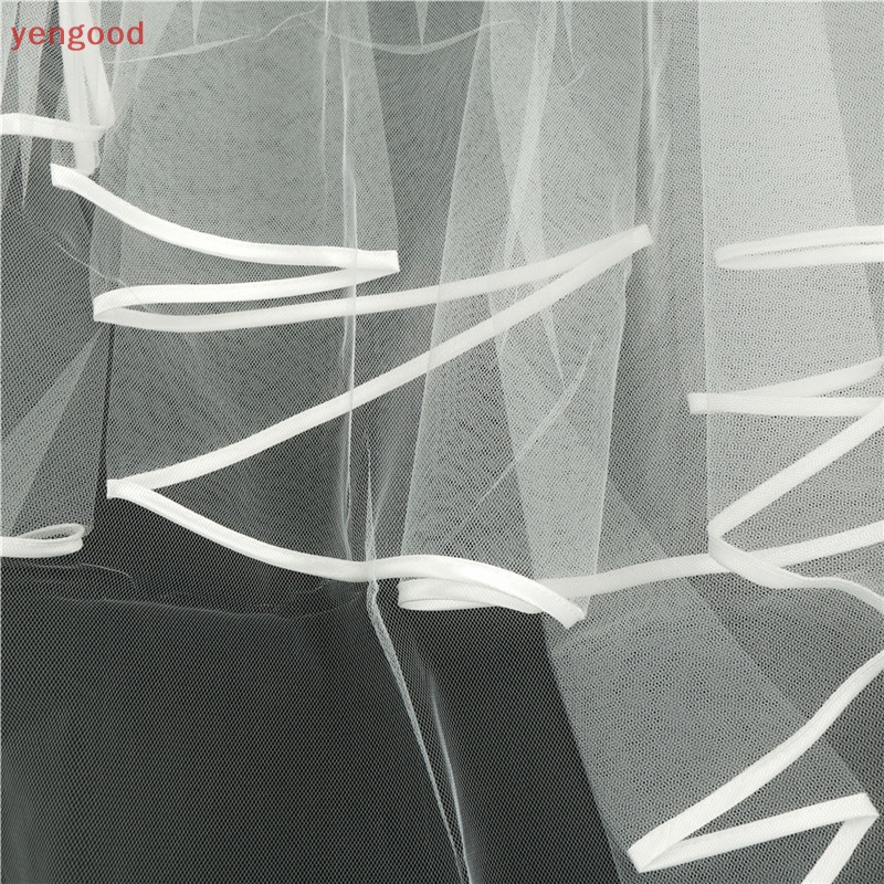 (YGD) Mạng Che Mặt Cô Dâu Hai Lớp Viền Ren Ngà Trắng Và Chim Ngà