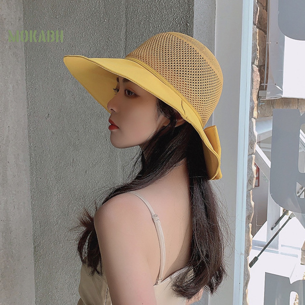 [Mok Abh] Mũ Tai Bèo Vành Rộng Thoáng Khí Thắt Nơ In Chữ Chống Nắng Sâu Trang Trí Dành Cho Bạn Nữ