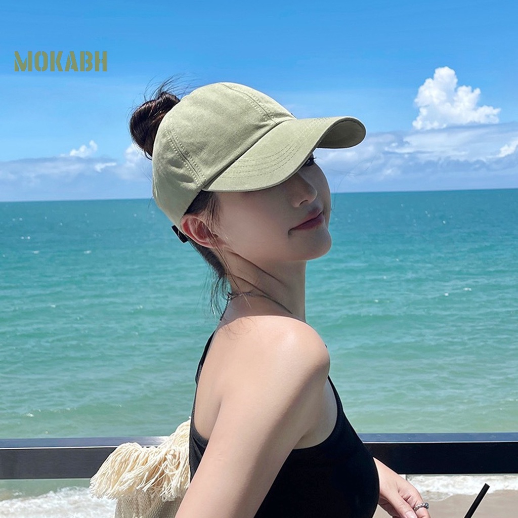 [Mok Abh] Mũ Lưỡi Trai Thể Thao Hở Chóp Thêu Chữ Che Nắng Màu Trơn Có Thể Điều Chỉnh Kích Cỡ Cho Nữ