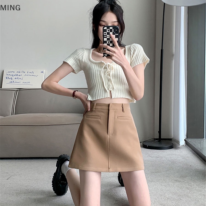 Chân Váy Chữ A Lưng Cao Màu Trơn Đơn Giản Thời Trang Mùa Hè Cho Nữ