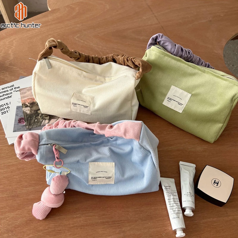 Arctic Hunter  Túi Đựng Mỹ Phẩm Sức Chứa Lớn Bằng Vải Nhung Kẻ Màu Tương Phản Dễ Thương