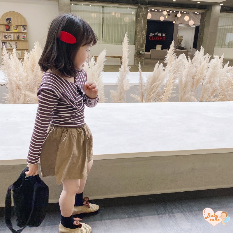 Áo Thun Tay Dài Cổ Bèo Họa Tiết Kẻ Sọc Thời Trang Mùa Hè Mới Dành Cho Bé Gái