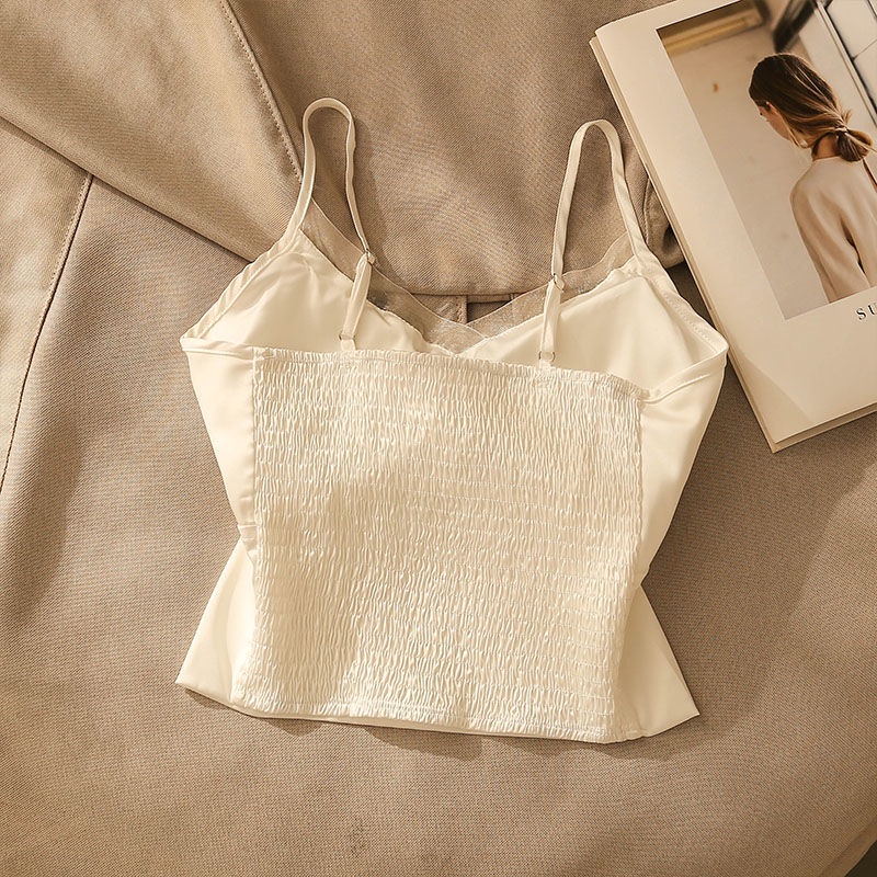 Áo Ống Ngắn Hai Dây Vải Satin Đính Hạt Gợi Cảm Cho Bạn Gái
