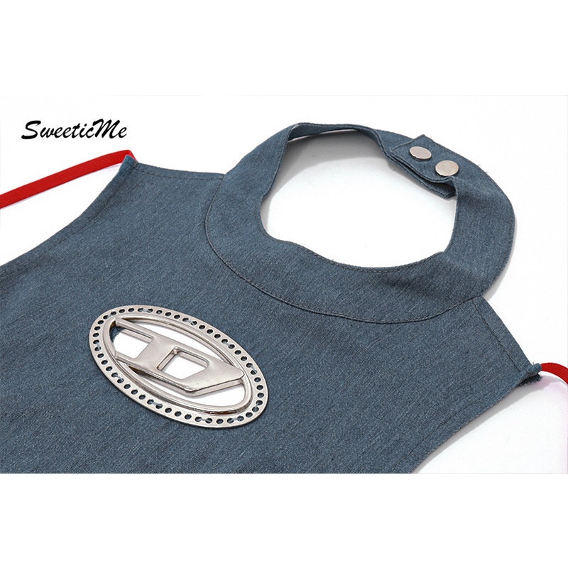 Áo Denim Hai Dây Cổ Tròn Hở Lưng Dáng Ôm Thời Trang 2023 Cho Bạn Gái