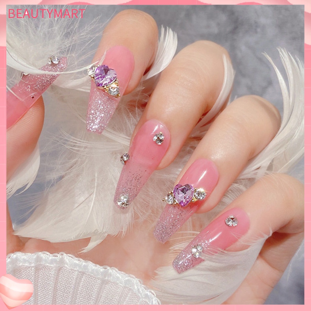 Set 10 Phụ Kiện Trang Trí Móng Tay Nghệ Thuật Hình Trái Tim Đính Đá Bằng Hợp Kim DIY