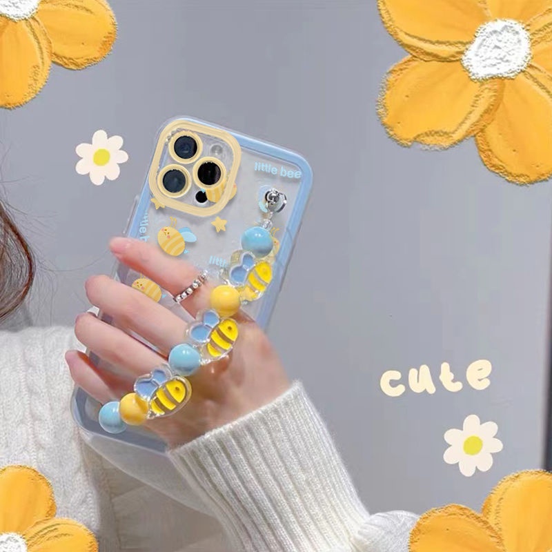 Ốp Điện Thoại Trong Suốt Chống Rơi Có Vòng Tay In Hình Ong Cho iPhone 13 Pro 11 13 12 11 Pro Max X XS Max XR 7P 8Plus