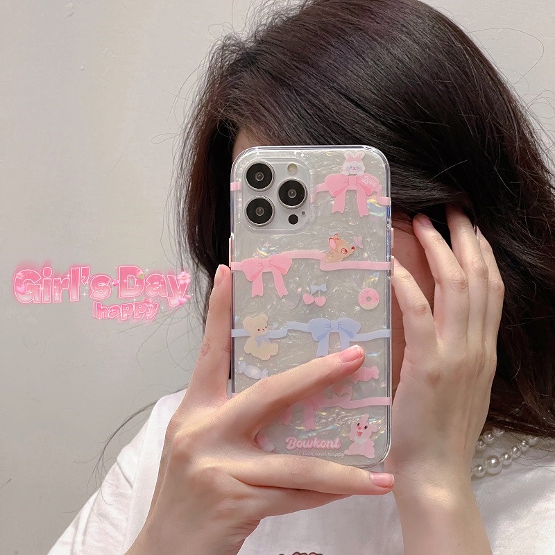 Ốp Điện Thoại TPU Chống Sốc Hai Lớp In Họa Tiết Nơ Cho iPhone 14 Pro Max 13 13pro 13prm 11 11pro 14plus 12Pro Max
