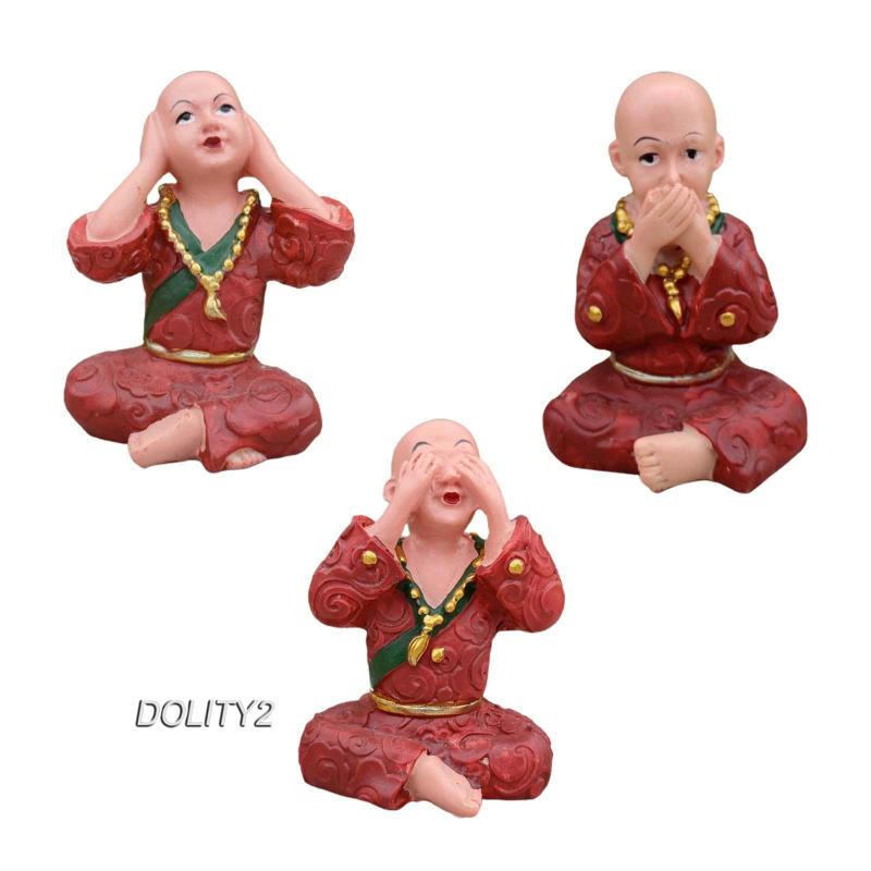 [Dolity2] 3 Bức Tượng Chú Tiểu Điêu Khắc Để Bàn Trang Trí Nhà Cửa