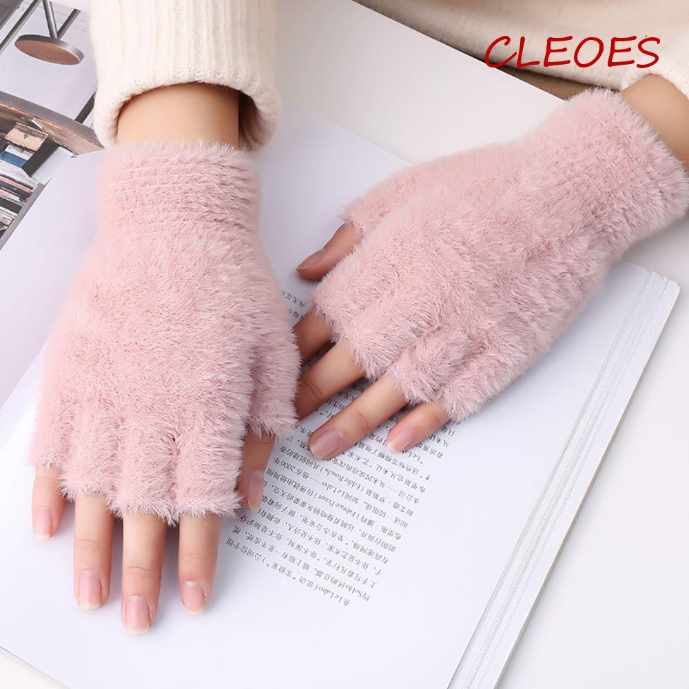 Găng Tay Hở Ngón Vải Lông Mềm Mại Giữ Ấm Màu Trơn Phong Cách Hàn Quốc