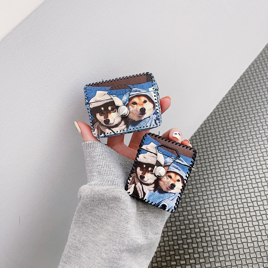 Vỏ Bảo Vệ Hộp Sạc Tai nghe không dây AirPods 1 / 2 gen3 pro2 2022 Bằng Da PU Mềm Hình Chú Chó Sáng Tạo