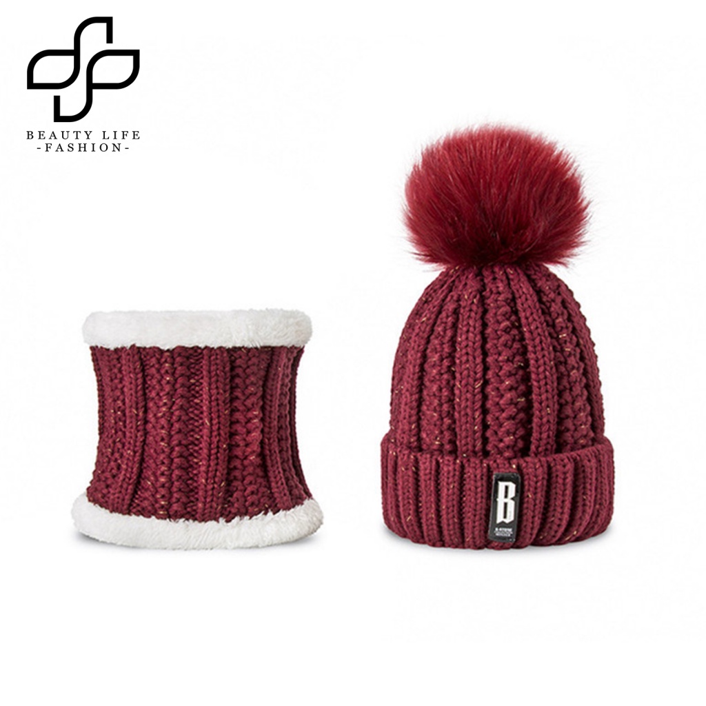 Mũ beanie Trùm Đầu Kèm Quả Cầu Bông Xinh Xắn Cho Nữ