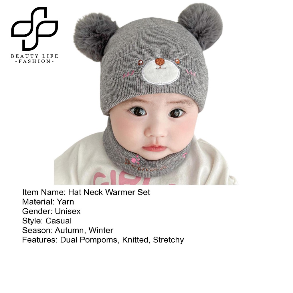 1 Bộ Mũ Beanie Và Khăn Choàng Cổ Dệt Kim Thêu Hình Gấu Bông Giữ Ấm Siêu Mềm Co Giãn Handmade Dành Cho Bé Trai Và Bé Gái