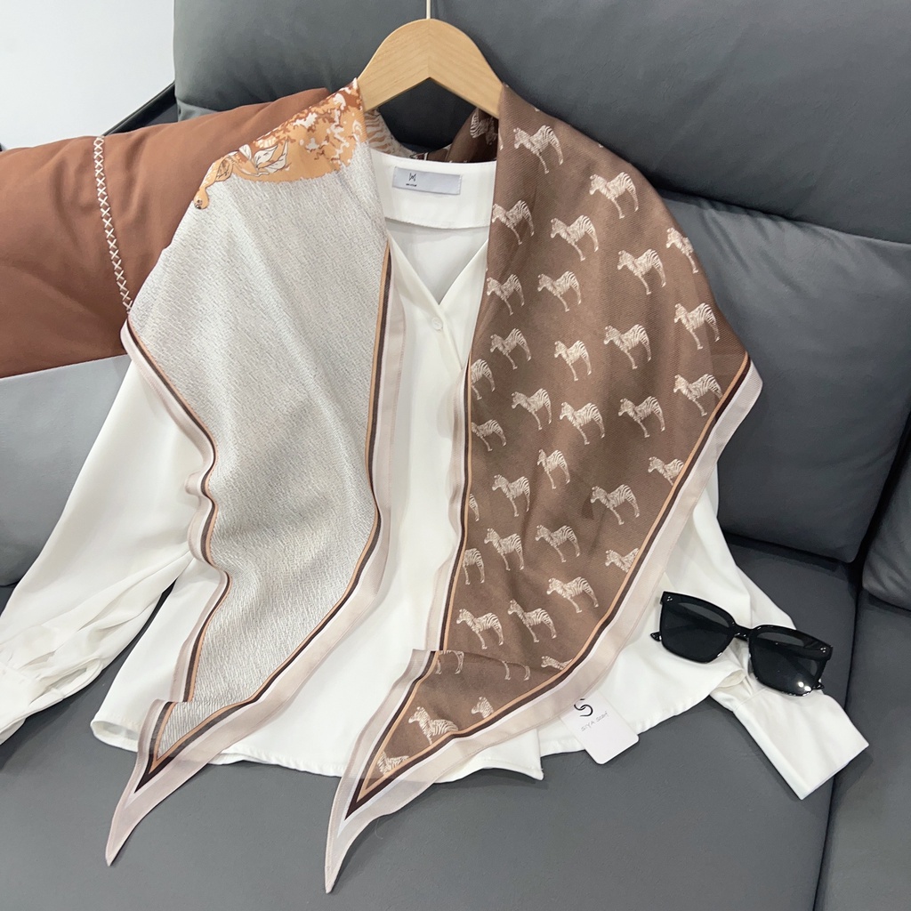 Khăn Choàng Cổ Mỏng In Họa Tiết Ngựa Đính Kim Cương Phong Cách Hàn Quốc Thời Trang Mùa Hè Kích Thước 180 * 38cm Cho Nữ
