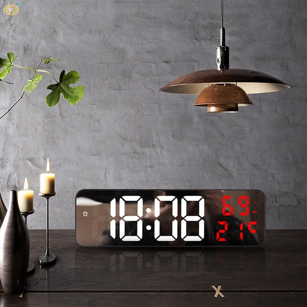 【VARSTR】Mirror LED Digital Alarm Clock Temperature Humidity Date Display Home Decoration