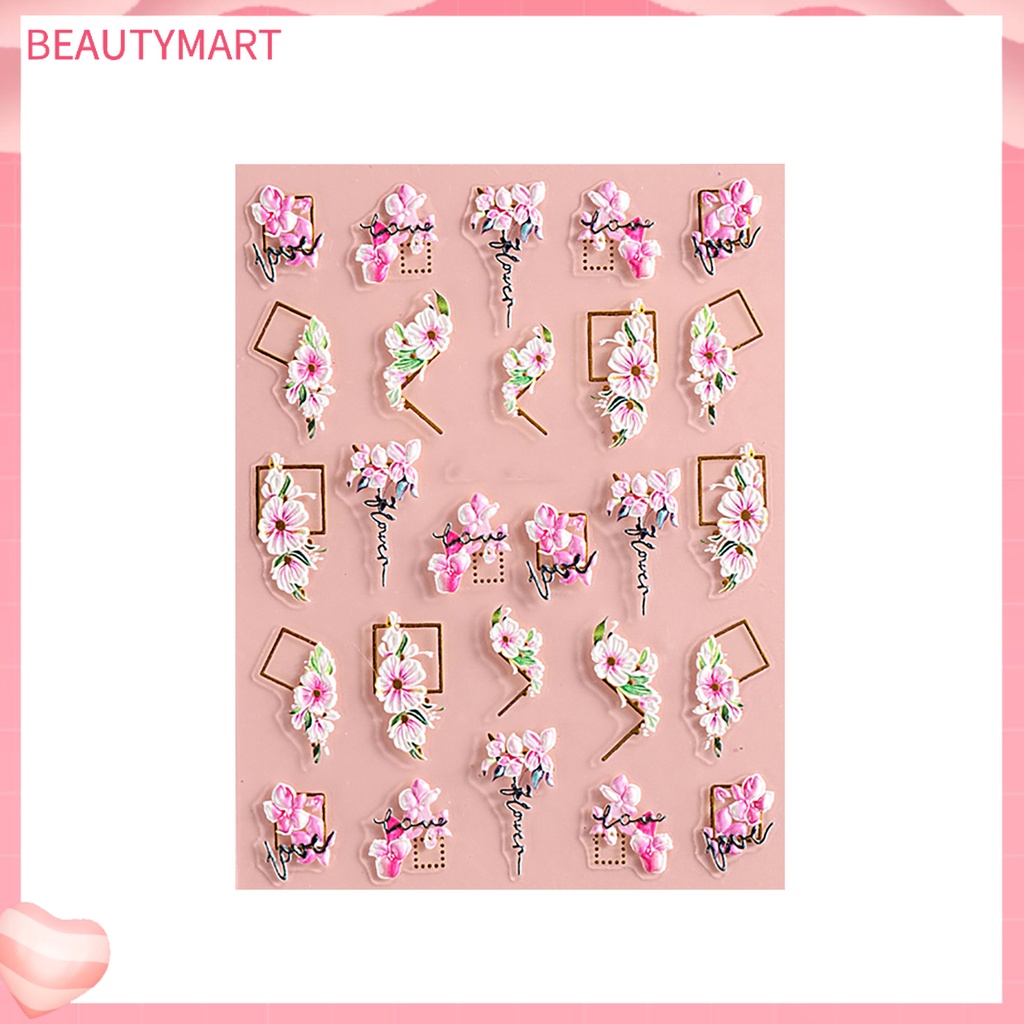 Miếng Dán Trang Trí Móng Tay Nghệ Thuật Tự Dính Họa Tiết Hoa Trái Tim Đôi 5D Màu Sắc Dành Cho Salon