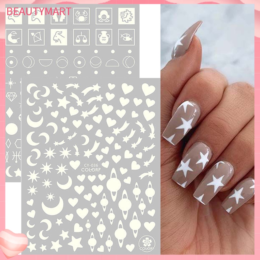 [beautymart] Miếng Dán Móng Tay Hiệu Ứng Dạ Quang Phát Sáng Trong Bóng Tối Hình Bướm Và Ngọn Lửa