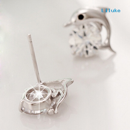 Đôi Khuyên Tai Mạ BạC HìNh Cá Heo ĐíNh Zirconia LấP LáNh ThờI Trang Cho Nữ